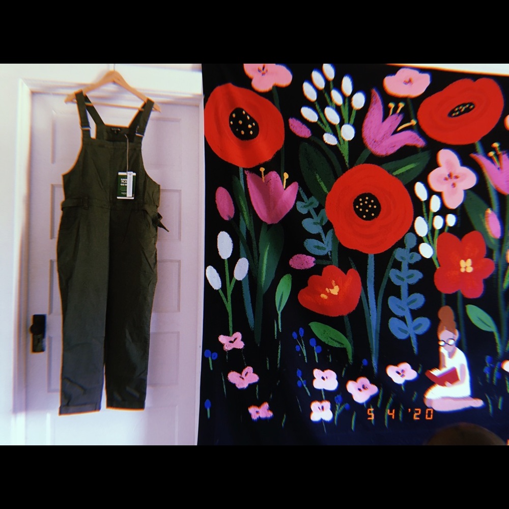Green organic cotton overalls